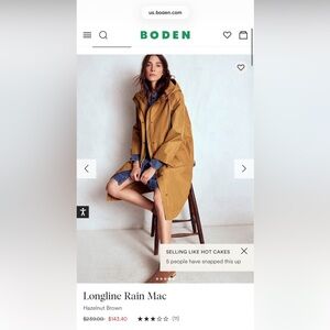 Boden Longline Rain Mac Jacket in Hazelnut Brown